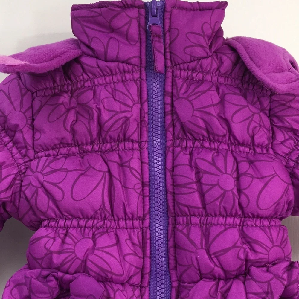 Pink Platinum Purple Daisy Print Coat Bib Set Size 12 M EXCELLENT Condition - Picture 3 of 9